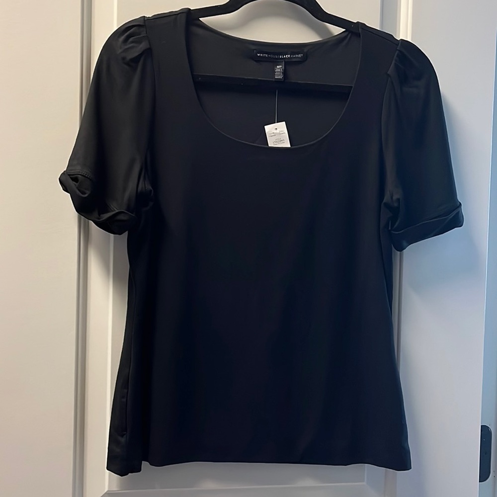 White House Black Market short sleeve black top, petite medium